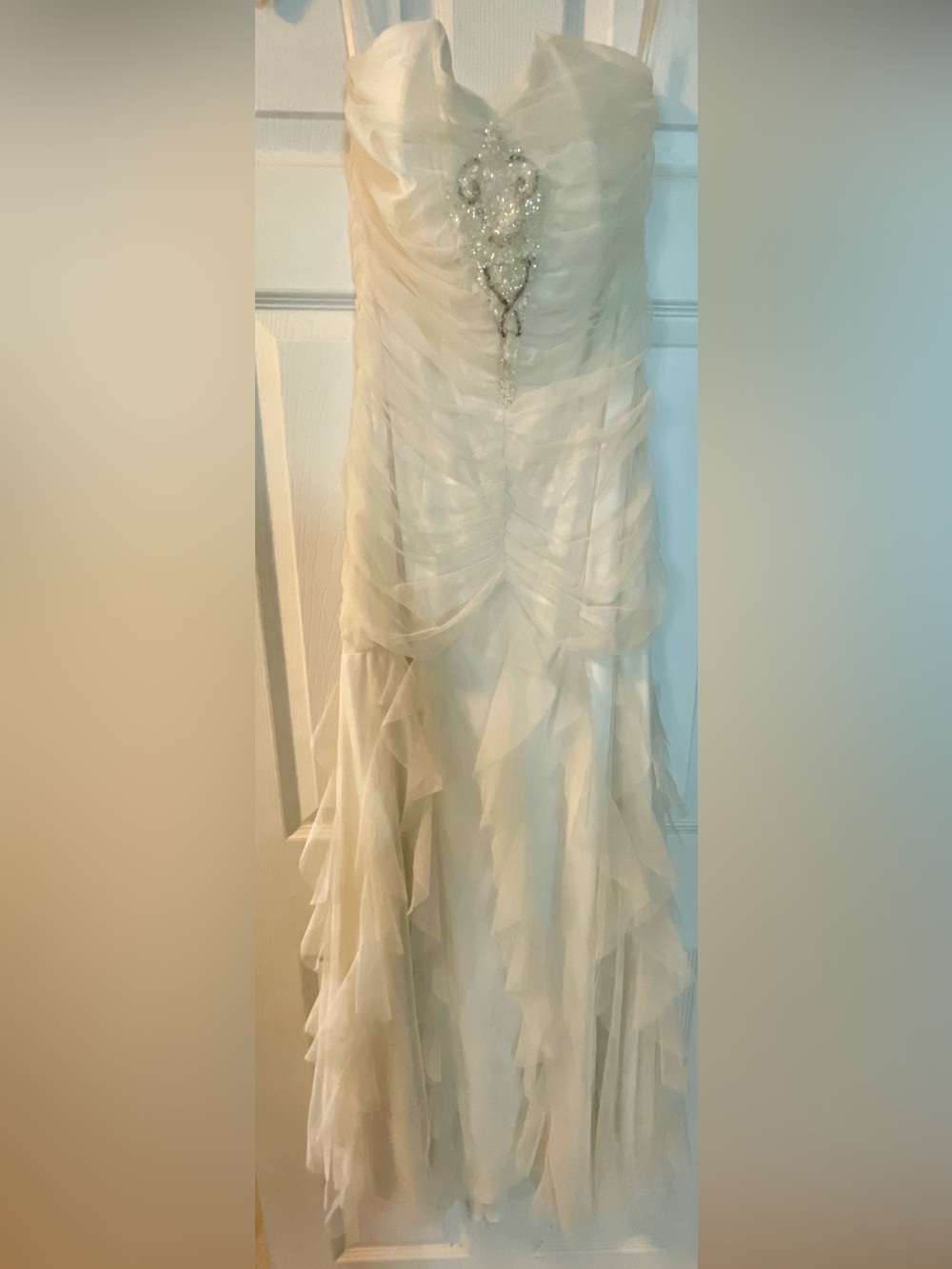 Strapless embeleshed Elegant Ivory Layered Ruffle Women's Dress